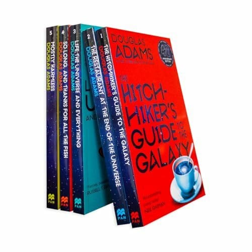 Adams, Douglas The Hitchhiker Trilogy, 5 Vols.: The Hitchhiker's Guide to the Galaxy; The Restaurant at the End of the Universe; Life, the Universe and Everything; ... Mostly Harmless. Douglas Adams Picador Boxset