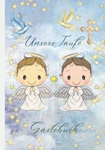 Book, Garden Taufe Party Unsere Taufe Gästebuch: Für Zwillinge in Blau perfekt für Jungen,Taufe Geschenk,Erinnerungsbuch für Glückwünsch & Foto,Fingerabdruck Baum,Vollfarbiges Interieur