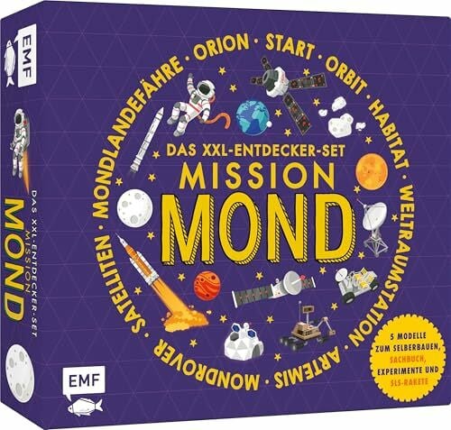 Strohbach, Julia Das XXL-Entdecker-Set – Mission Mond: 5 Modelle zum Selberbauen, Sachbuch, Experimente und Rakete: Erfahre alles über ein Leben auf dem Mond und baue das Raumschiff Orion, einen Mondrover u.v.m
