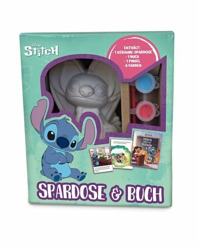 Panini Disney Stitch: Spardose & Buch: Geschenkset mit Buch, Spardose aus Keramik zum Bemalen, Pinsel und sechs verschiedene Farben