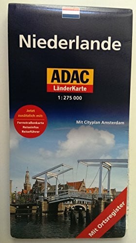 - ADAC Länderkarte Niederlande 1:300.000: Registerheft: Legende, Citypläne, Ortsregister mit Postleitzahlen; Karte: Sehenswürdigkeiten, Natur- und Nationalparks, landschaftlich schöne Strecken