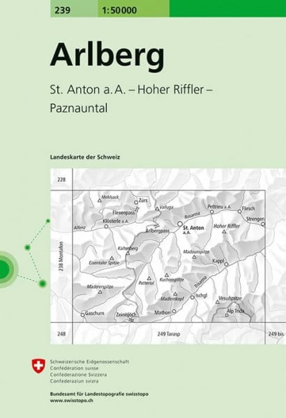 Bundesamt für Landestopografie swisstopo 239 Arlberg: St. Anton a. A. - Hoher Riffler - Paznauntal (Landeskarte 1:50 000, Band 239)