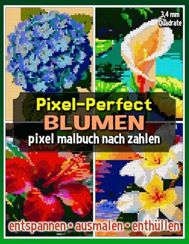Jewel, Raya Pixel-Perfect Blumen Pixel Malbuch nach Zahlen: Malbuch für Erwachsene – Pixel für Pixel entspannen (Pixel Art Malbücher)