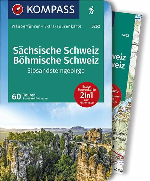 Pollmann, Bernhard KOMPASS Wanderführer Sächsische Schweiz, Böhmische Schweiz, Elbsandsteingebirge: Wanderführer mit Extra-Tourenkarte, 60 Touren, GPX-Daten zum Download