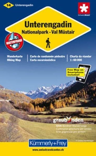 BAW Bündner Wanderwege Unterengadin, Nationalpark, Val Müstair: Nr. 14, Wanderkarte. 1:60000, waterproof, Freemap on Smartphone included (Kümmerly+Frey Wanderkarte 1:60.000, Band 14)