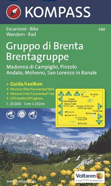 KOMPASS-Karten GmbH Gruppo di Brenta, Madonna di Campiglio, Andalo, Molveno: Escursioni / Bike. Wandern / Rad. GPS-genau. 1:25.000