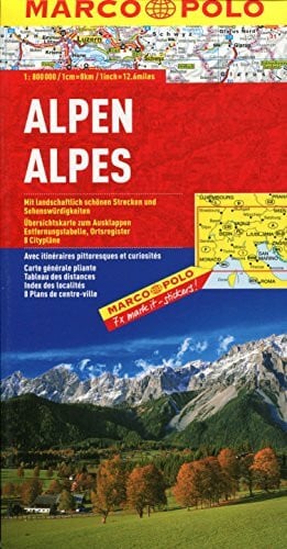 Marco, Polo MARCO POLO Länderkarte Alpen 1:800.000: Mit landschaftlich schönen Strecken und Sehenswürdigkeiten. Übersichtskarte zum Ausklappen, ... 8 Citypläne (MARCO POLO Länderkarten)