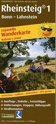Rheinsteig® 1, Bonn - Lahnstein: Leporello Wanderkarte mit Ausflugszielen, Einkehr- & Freizeittipps, wetterfest, reissfest, abwischbar, GPS-genau. 1:25000 (Leporello Wanderkarte: LEP-WK)