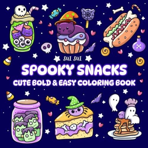 Sui, Sui Spooky Snacks - Cute Bold & Easy Coloring Book: Simple Treats Goth Design for Stress Relief and Relaxation. For Adults and Teens