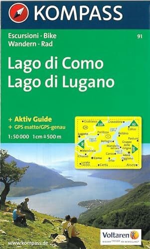 KOMPASS-Karten GmbH Kompass Karten, Lago di Como, Lago di Lugano: Wanderkarte mit Aktiv Guide dt. /ital. und Radrouten. GPS-genau. 1:50000 (KOMPASS Wanderkarte, Band 91)