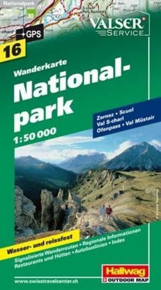 Hallwag Kümmerly+Frey AG Nationalpark: Hallwag Wanderkarte Nr. 16, 1:50 000: Zernez, Scuol, Val S-charl, Ofenpass, Val Müstair. Wanderkarte. Wasser- und reißfest. GPS