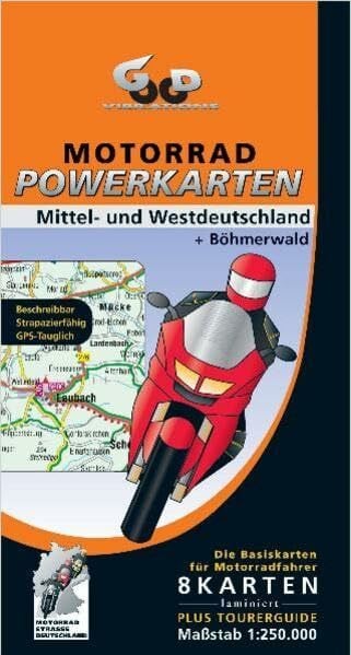 Good Vibrations Motorrad Powerkarten. Mittel- und Westdeutschland plus Böhmerwald, 8 Blätter laminiert