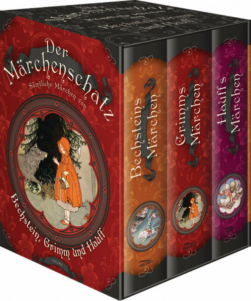 Grimm, Jacob Der Märchenschatz - Sämtliche Märchen von Bechstein, Grimm und Hauff in drei Bänden (im Schuber)