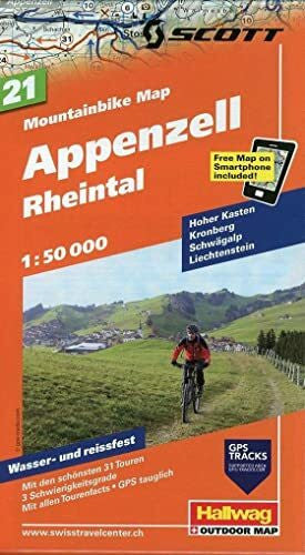 Hallwag Mountainbike-Karte 21 Ostschweiz Appenzell (Rheintal) 1 : 50 000: Hoher Kasten, Kronberg, Schwägalp, Liechtenstein, Mit den schönsten 31 Touren, 5 ... included (Hallwag Mountainbike-Karten)