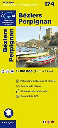 Collectif IGN Karte, Tourisme et dÃ©couverte BÃ©ziers, Perpignan: Patrimoine historique et naturel, Courbes de niveau, ItinÃ©raires de randonÃ©e, Compatible GPS