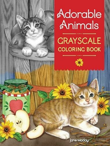 Maday, Jane Adorable Animals Grayscale Coloring Book