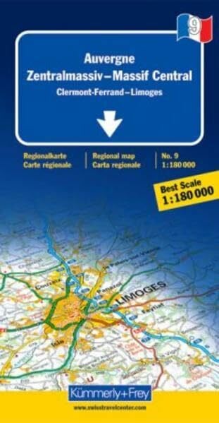 Auvergne - Zentralmassiev: Regionalkarte Frankreich 9. Massstab 1:180000 (KÃ¼mmerly+Frey Regional-Strassenkarte)