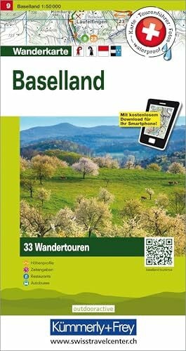 Hallwag Kümmerly+Frey AG Kümmerly+Frey Wandertourenkarte 9 Baselland 1:50.000: Mit 33 Tourenvorschlägen, Wetterfest inkl. Höhenprofil & Zeitangabe pro Tour