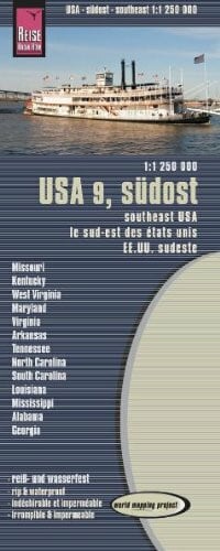 Reise Know-How Verlag Peter Rump Reise Know-How Landkarte USA 9, Südost (1:1.250.000): Missouri, Kentucky, West Virginia, South Carolina, …: world mapping project
