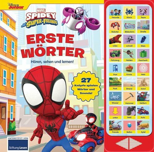 PI Kids Spidey und seine Superfreunde - Erste Wörter - 27-Button-Soundbuch - Hardcover-Buch mit 27 Geräuschen - MARVEL