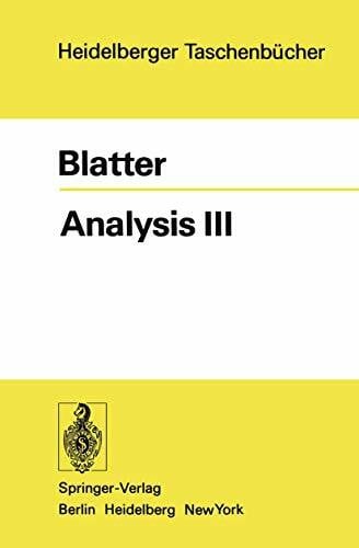 Blatter, Christian Analysis III (Heidelberger TaschenbÃ¼cher, 153, Band 153)