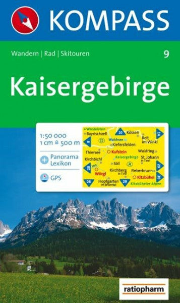 KOMPASS, 9 Kaisergebirge: Wander-, Rad- und Skitourenkarte. Mit Panorama. GPS-genau. 1:50.000