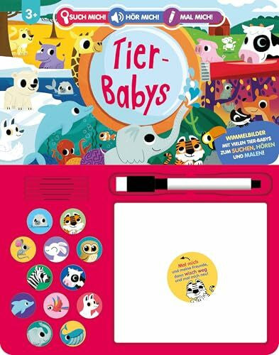 Partington, David Such mich! Hör mich! Mal mich! Tier-Babys: Soundbuch mit 12 Sounds, Wimmelbildern, Zeichentafel und Stift I Ab 3 Jahren I 3-in-1: Suchen, Hören und Malen