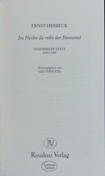 Herbeck, Ernst Im Herbst da reiht der Feenwind. Gedichte