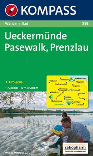 KOMPASS-Karten GmbH KOMPASS Wanderkarte 859 Ueckermünde - Pasewalk - Prenzlau 1:50.000: markierte Wanderwege, Hütten, Radrouten