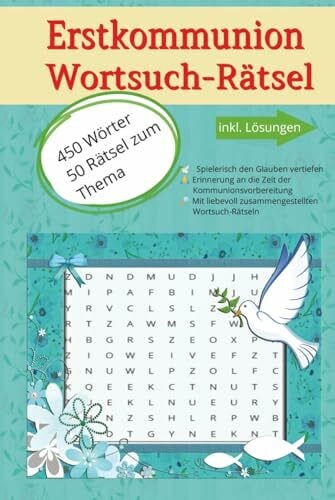 Glaubensfunke Geschenk zur Kommunion, Rätselbuch f. Kinder ab 9 Jahre, Mitmachbuch, entspannen, Buchgeschenk für Mädchen, Jungen, von Paten, Tante, Onkel, Freunden, ... Wörter suchen, Hardcover, 100+ Seiten
