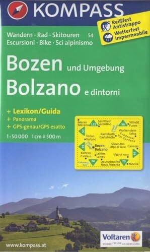 KOMPASS-Karten GmbH KOMPASS Wanderkarte Bozen und Umgebung /Bolzano e dintorni: Wanderkarte mit Aktiv Guide, Panorama, Rad- und alpinen Skirouten. GPS-genau. 1:50000. (KOMPASS-Wanderkarten, Band 54)