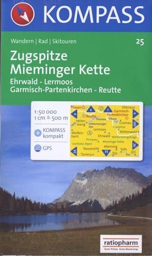 Kompass, 25 Zugspitze, Mieminger Kette: Ehrwald, Lermoos, Garmisch, Reutte. Wander-, Rad- und Skitourenkarte. GPS-genau. 1:50.000