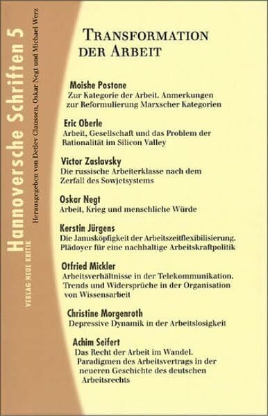 Jürgens, Kerstin Transformation der Arbeit (Hannoversche Schriften 5)