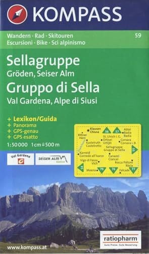 Kompass, 59 Sellagruppe/Gruppo di Sella, Gröden/Val Gardena, Seiser Alm/Alpe di Siusi: 1:50.000: Wander-, Rad- und Skitouren. GPS-genau.