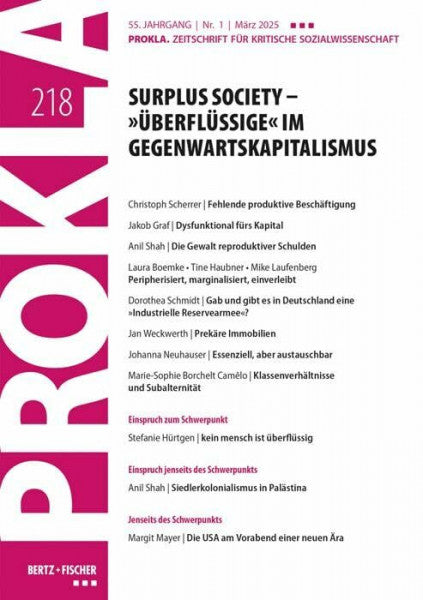 PROKLA Surplus Society – »Überflüssige« im Gegenwartskapitalismus: PROKLA 218 / 55. Jg., Heft 1, März 2025 (PROKLA. Zeitschrift für kritische Sozialwissenschaft)