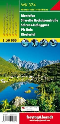 Freytag-Berndt und Artaria KG WK 374 Montafon - Silvretta Hochalpenstraße - Schruns-Tschagguns - Piz Buin - Klostertal, Wanderkarte 1:50.000