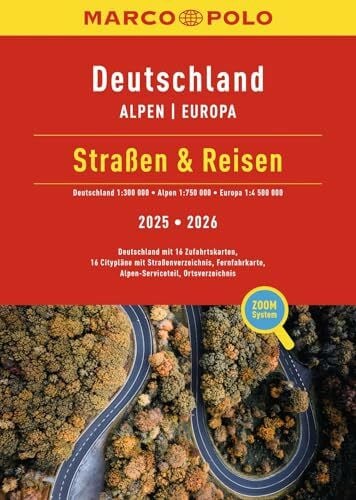 Marco Polo Verlag MARCO POLO Straßen & Reisen 2025/2026 Deutschland 1:300.000: Alpen 1:750.000, Europa 1:4,5 Mio. (MARCO POLO Reiseatlas)