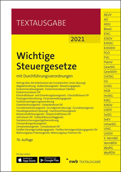 NWB Gesetzesredaktion Wichtige Steuergesetze: mit Durchführungsverordnungen. (Textausgabe)