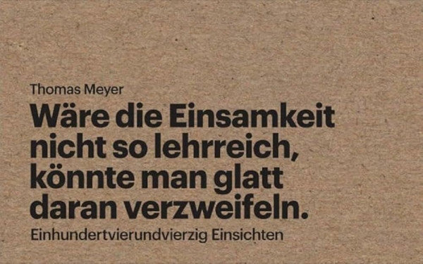 Meyer, Thomas Wäre die Einsamkeit nicht so lehrreich, könnte man glatt daran verzweifeln: Einhundertvierundvierzig Einsichten