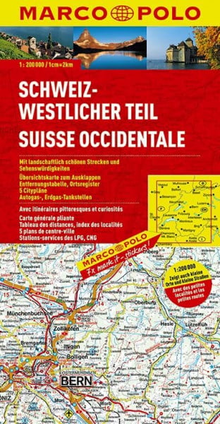 Marco, Polo MARCO POLO Karte Schweiz, Westlicher Teil 1:200.000: Mit landschaftlich schönen Strecken und Sehenswürdigkeiten. Übersichtskarte zum Ausklappen, ... (MARCO POLO Karten 1:200.000)