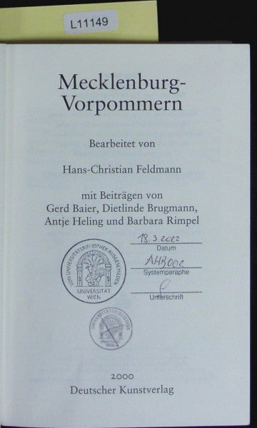 Dehio Vereinigung Handbuch der Deutschen Kunstdenkmäler, Mecklenburg-Vorpommern (Dehio - Handbuch der deutschen Kunstdenkmäler)