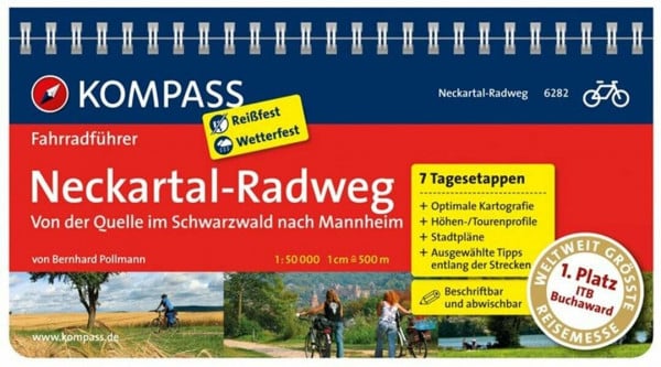 Pollmann, Bernhard KOMPASS Fahrradführer Neckartal-Radweg, von der Quelle im Schwarzwald nach Mannheim: mit Routenkarten im optimalen Maßstab.